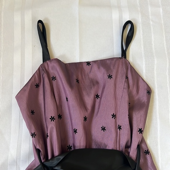 Lily Kid | Size 10 (Girls) Purple Strappy Tank Dress with Black and Gold Flowers - Picture 2 of 14